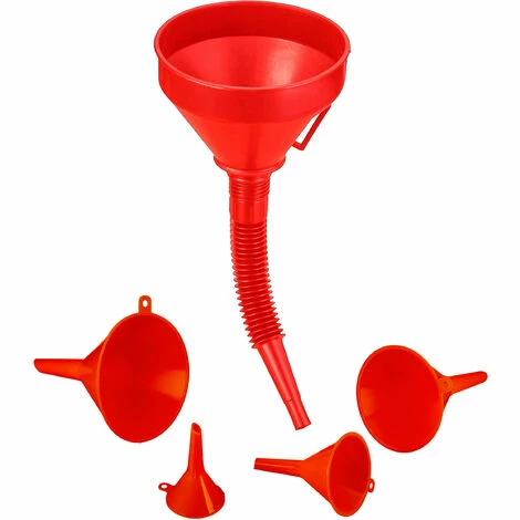 Relaxdays Trichter Set, 5 Größen, Universaltrichter Mit Schlauch Und Sieb, Als Auto Öltrichter Und Küchentrichter, Rot 3 Relaxdays Trichter Set, 5 Größen, Universaltrichter Mit Schlauch Und Sieb, Als Auto Öltrichter Und Küchentrichter, Rot