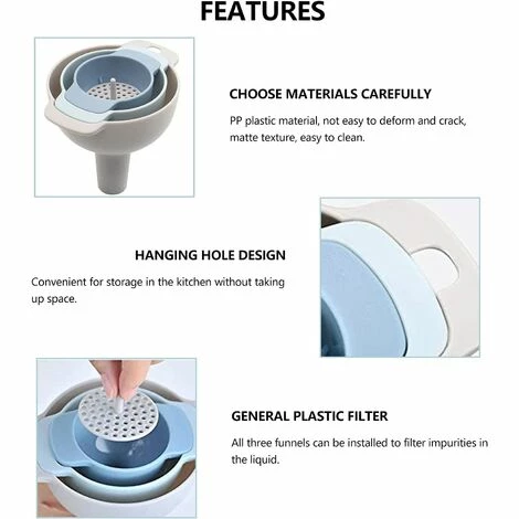 THSINDE Küchentrichter-Set Mit 3 Lebensmittelqualität PP Kunststoff Trichter Verschachtelte Trichter Mit Griff Abnehmbarer Siebfilter Zum Umfüllen Von Flüssigen Flüssigkeiten, Trockenen Zutaten Und Pulver 4 THSINDE Küchentrichter-Set Mit 3 Lebensmittelqualität PP Kunststoff Trichter Verschachtelte Trichter Mit Griff Abnehmbarer Siebfilter Zum Umfüllen Von Flüssigen Flüssigkeiten, Trockenen Zutaten Und Pulver – Bild 2