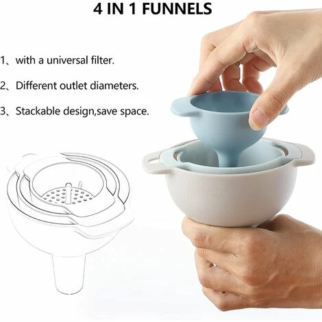 THSINDE Küchentrichter-Set Mit 3 Lebensmittelqualität PP Kunststoff Trichter Verschachtelte Trichter Mit Griff Abnehmbarer Siebfilter Zum Umfüllen Von Flüssigen Flüssigkeiten, Trockenen Zutaten Und Pulver 5 THSINDE Küchentrichter-Set Mit 3 Lebensmittelqualität PP Kunststoff Trichter Verschachtelte Trichter Mit Griff Abnehmbarer Siebfilter Zum Umfüllen Von Flüssigen Flüssigkeiten, Trockenen Zutaten Und Pulver – Bild 3