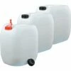 PLASTEO 3er Set: 30 Liter Getränke U.Trinkwasserkanister Wassertank Behälter Natur Mit 1 Hahn Und 3 Schraubdeckel (DIN 61) | Lebensmittelecht | Tragbar | Indoor Und Outdoor | BPA Frei