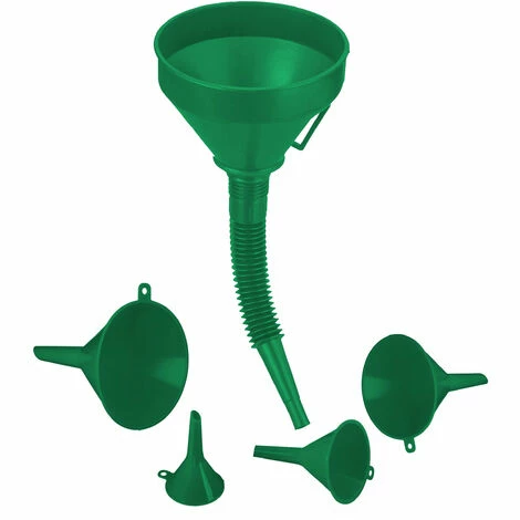 Relaxdays Trichter Set, 5 Größen, Flexibler Schlauch, Entnehmbares Sieb, Auto Öltrichter, Universell, Kunststoff, Grün 3 Relaxdays Trichter Set, 5 Größen, Flexibler Schlauch, Entnehmbares Sieb, Auto Öltrichter, Universell, Kunststoff, Grün