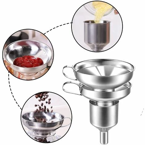 DEVENIRRICHE Küchentrichter-Set, 4-teiliger Küchenfiltertrichter Edelstahltrichter, Clips Gläser Marmeladentrichter Zum Übertragen Von Flüssigkeiten, ätherischen Ölen, Pulver 6 DEVENIRRICHE Küchentrichter-Set, 4-teiliger Küchenfiltertrichter Edelstahltrichter, Clips Gläser Marmeladentrichter Zum Übertragen Von Flüssigkeiten, ätherischen Ölen, Pulver – Bild 4
